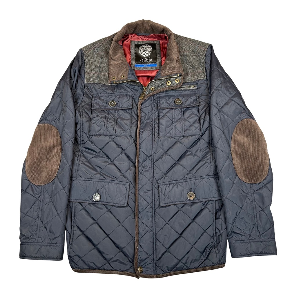 Vince Camuto Field Chore Coat Jacket Mens Tweed Navy Brown Corduroy Quilted S